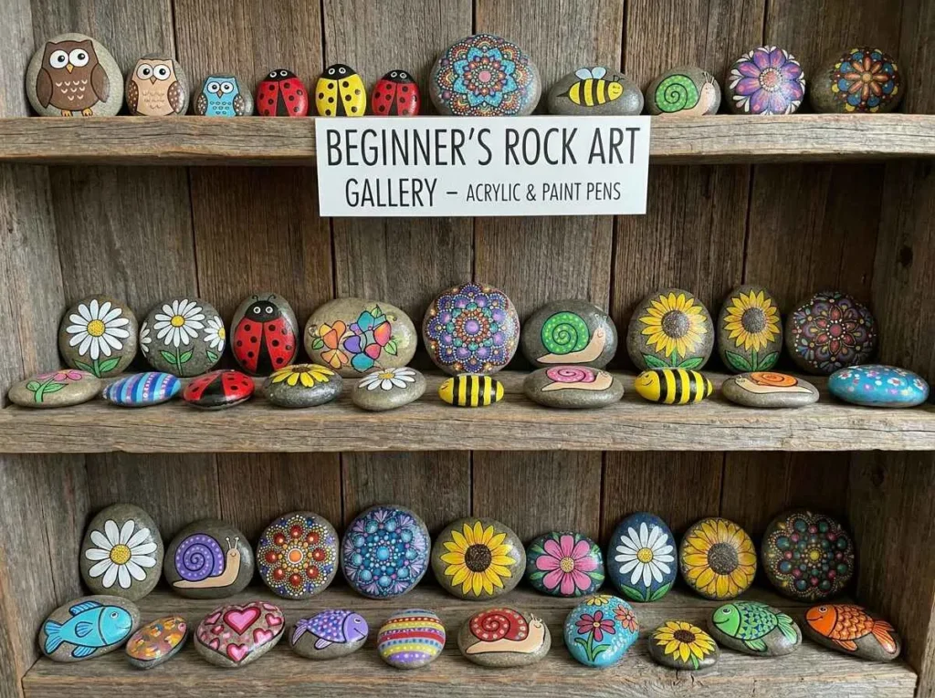 Collection of beginner friendly painted rock designs