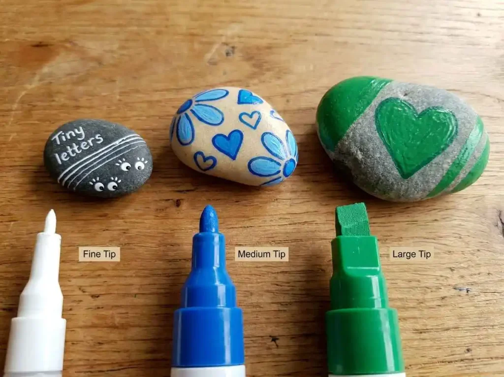 Different paint pen tip sizes for rock painting
