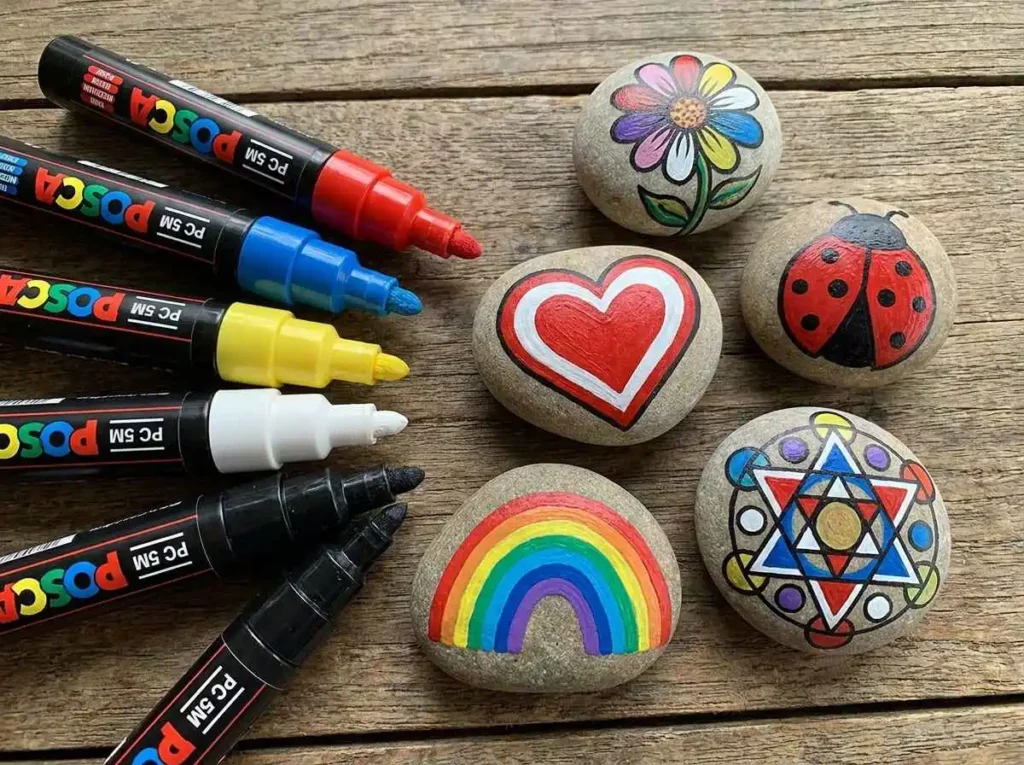 POSCA PC 5M paint markers with painted rocks