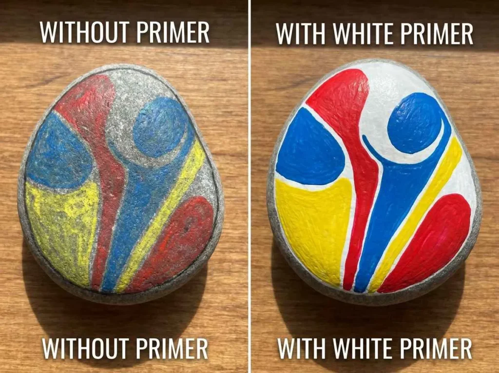 Comparing painted rocks with and without a white primer base