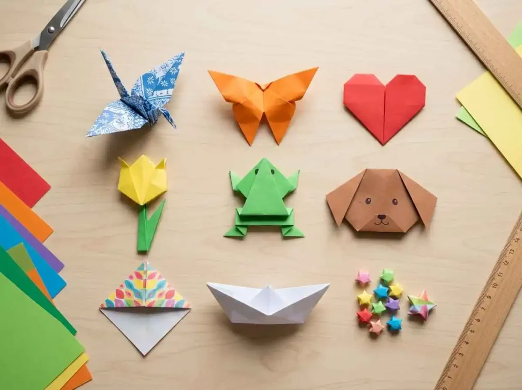 Beginner origami project ideas with paper crane butterfly and flower