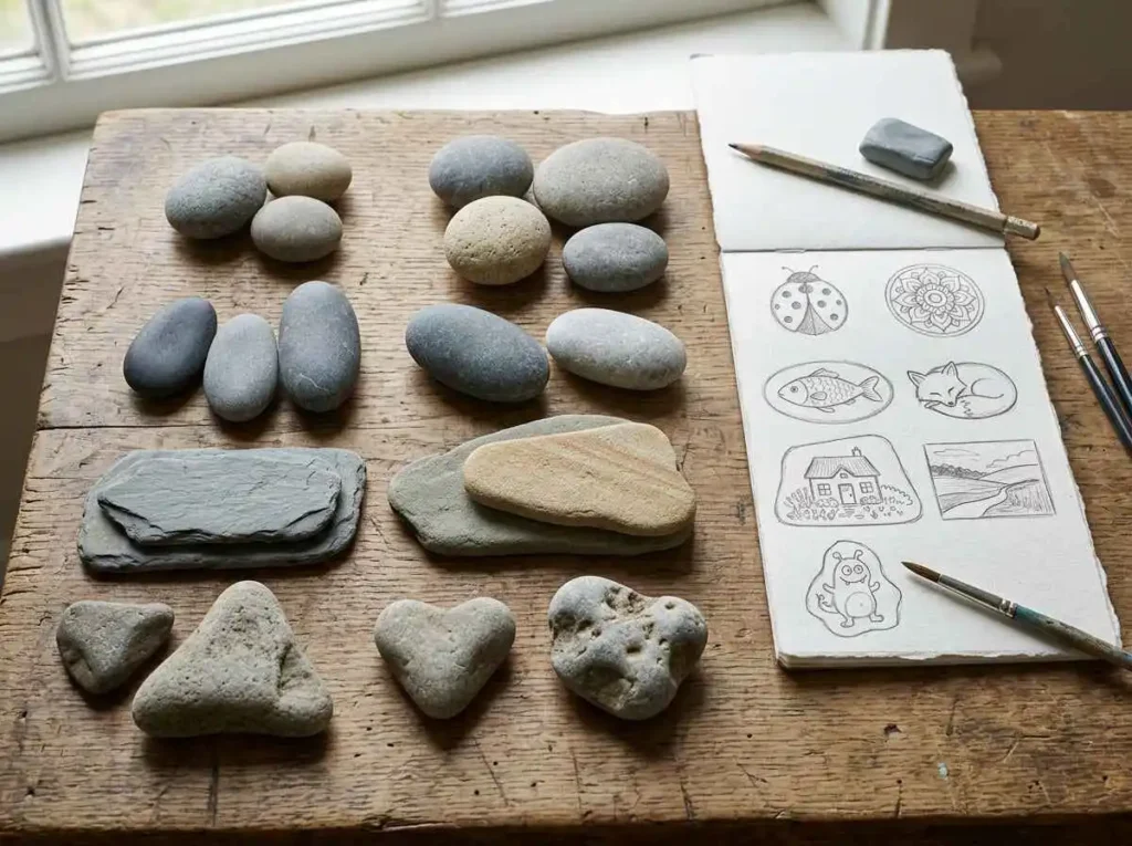 Choosing smooth rocks with different shapes for painting projects