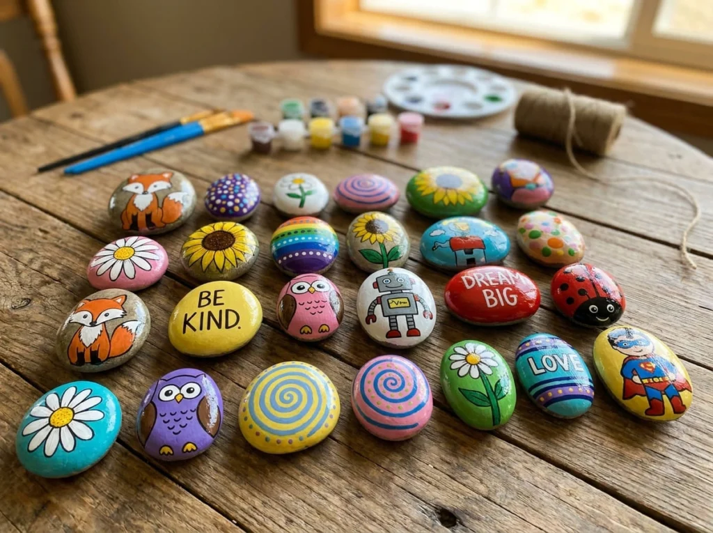 Creative painted rocks made by kids using simple rock painting ideas