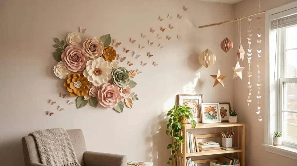 DIY paper crafts for home decoration with handmade paper flowers and wall decor