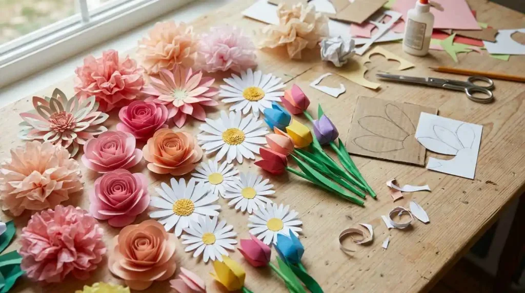 DIY paper flowers without Cricut made with simple craft supplies