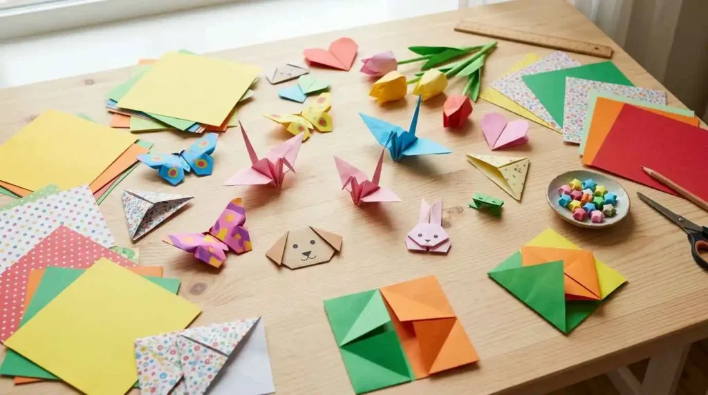 Easy origami crafts for beginners with colorful paper folding projects