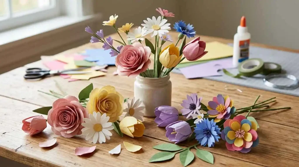 Easy paper flower tutorial with handmade colorful paper flowers