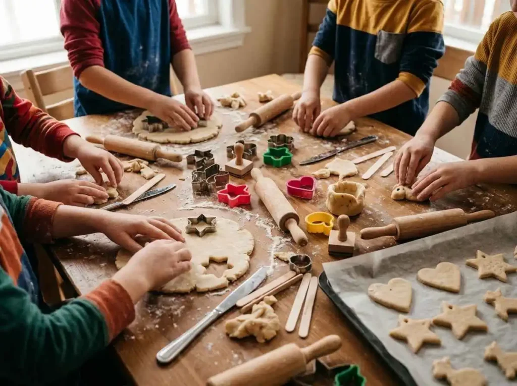 Kids creating shapes with salt dough crafts