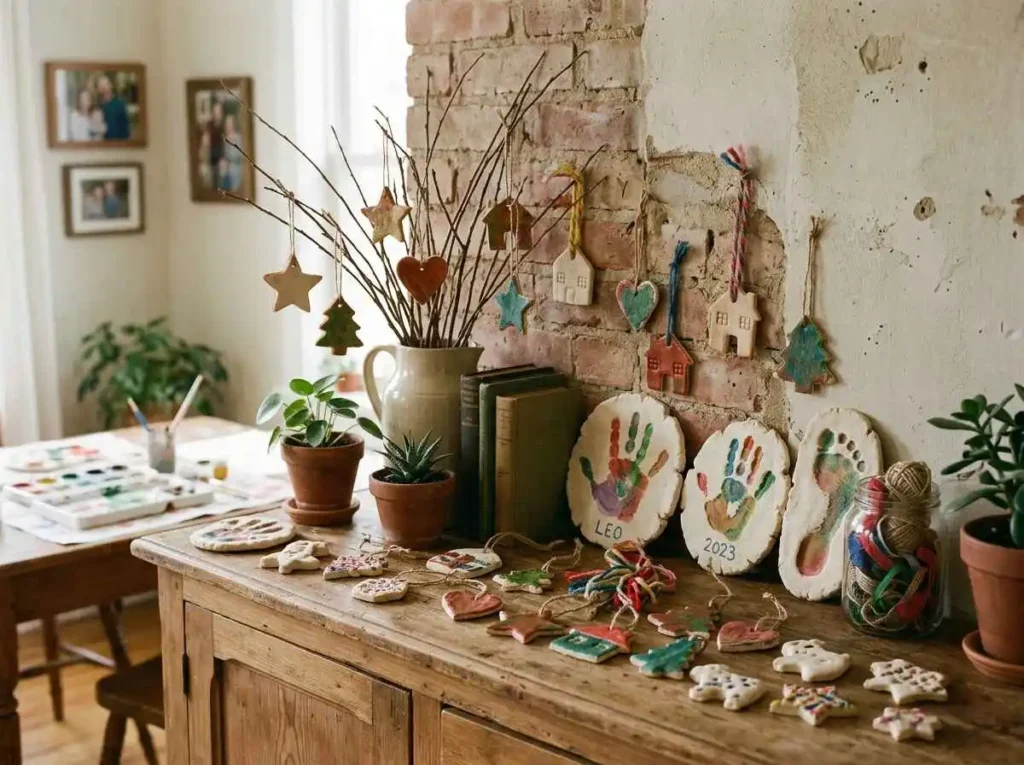 Finished salt dough crafts displayed as handmade decorations