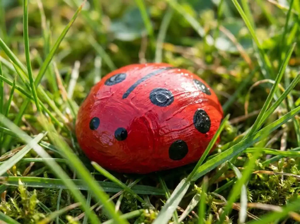 Cute ladybug rock painting idea made with acrylic paint