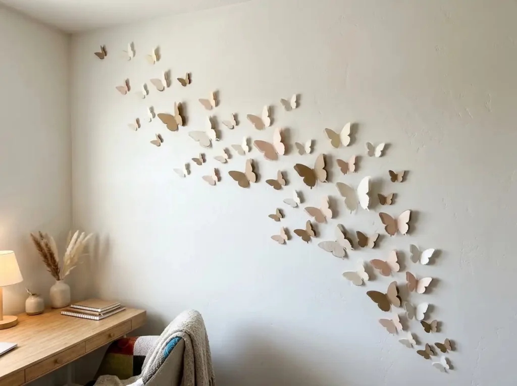 DIY paper butterfly wall decoration idea for bedroom and home decor