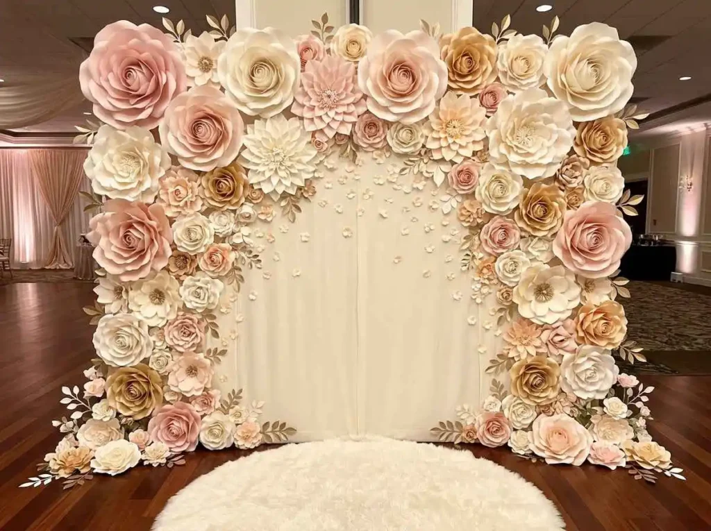 Paper flower photo backdrop decoration for parties and events