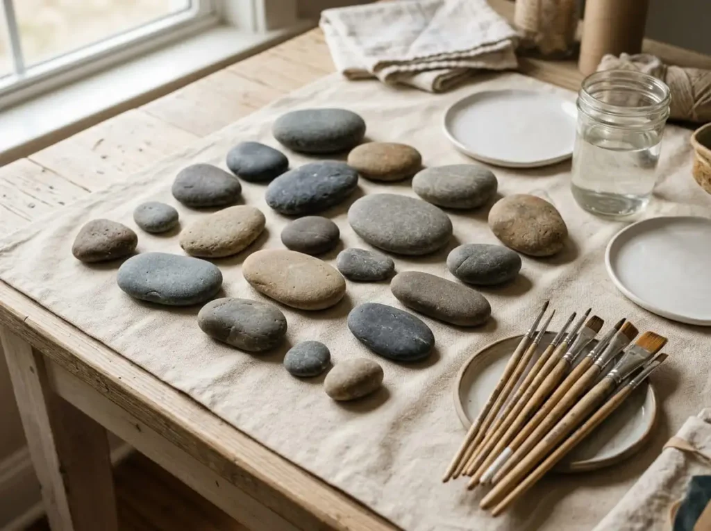 Clean smooth prepared rocks ready for acrylic painting