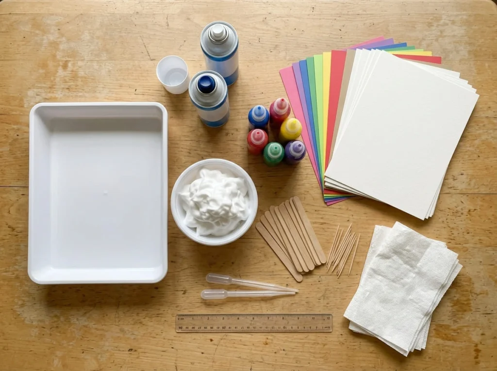 Supplies needed for shaving cream marbling art