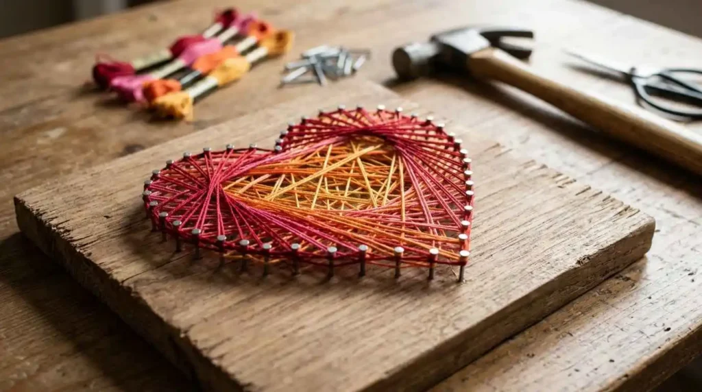 String art tutorial for beginners with handmade nail and string design
