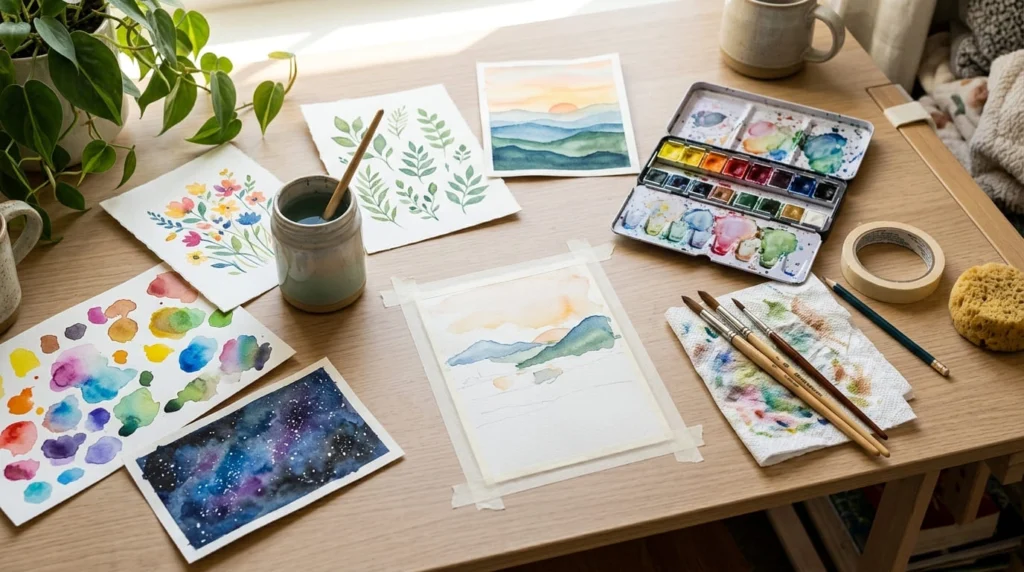 Watercolor painting ideas for beginners with simple artwork